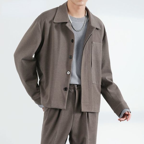 

lapel short tweed jacket for men autumn winter fashion casual loose british style woolen coat 2021 new, Black