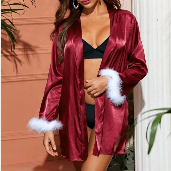 

imitation silk pajama's home leisure el bathrobe fun nightgown, Red;black