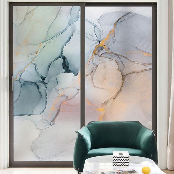 

window stickers frosted privacy film stained glass marble decor non-adhesive shower door