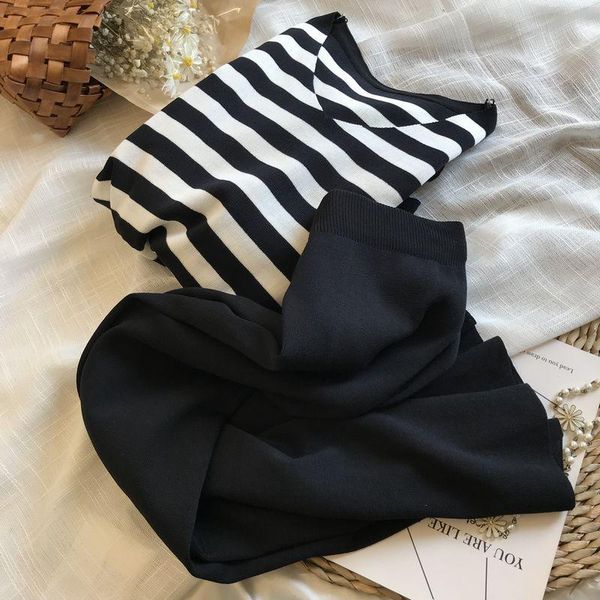 

women's two piece pants fashion stripe knishort sleeve t-shirt suit women korean leisure slim plus size sets elegant loose sportswear, White