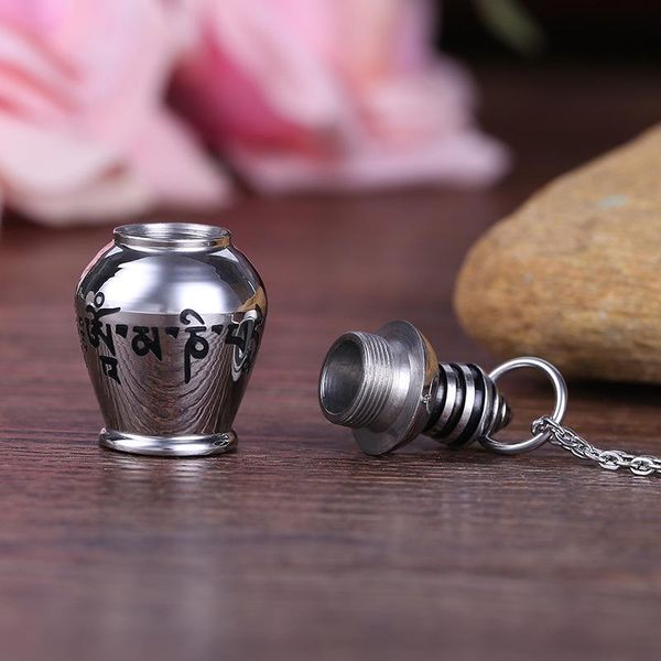 

pendant necklaces stainless steel urn necklace six-character mantra gawu box stupa amulet men women accessories buddhist jewelry, Silver