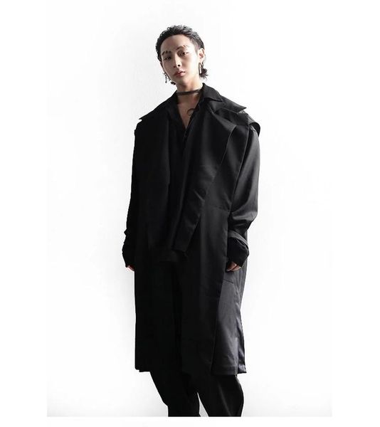 

men's vests black loose sleeveless double collar big windbreaker man deconstructs dark niche designer's silhouette vest, Black;white