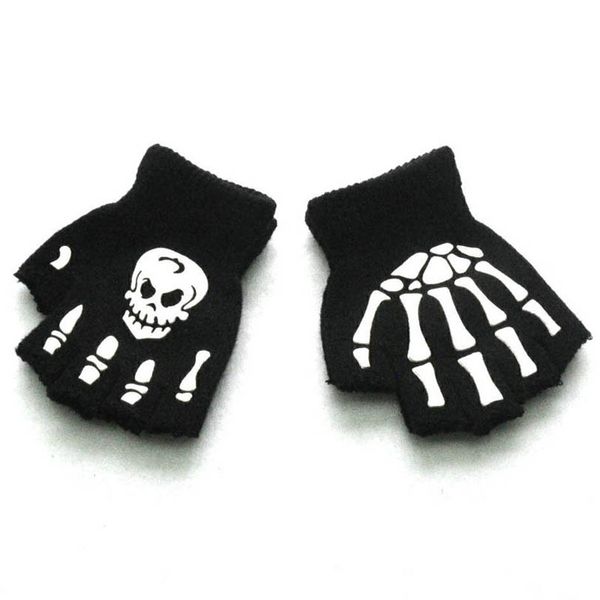 

children's fingerless gloves fashion knit boys girls accessories winter warm half-finger halloween night light skull glow 5-11y b9037, White