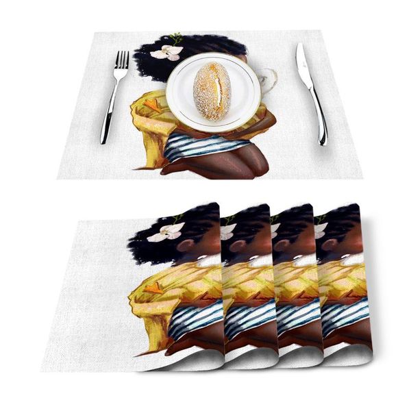 

table runner african girls animals swan flowers printed kitchen placemat dining mat cotton linen pads cup mats home decor