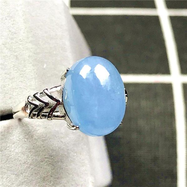 

cluster rings natural ocean blue aquamarine stone ring jewelry for woman man 13x10mm oval beads silver crystal gemstone adjustable, Golden;silver