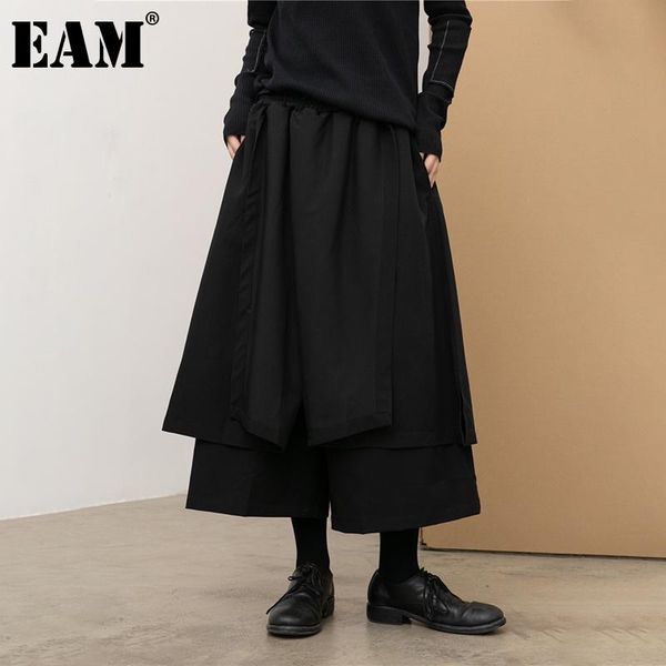 

[eam] high elastic waist irregular long wide leg trousers loose fit pants women fashion tide autumn winter 2021 1dd2490 women's & capri, Black;white