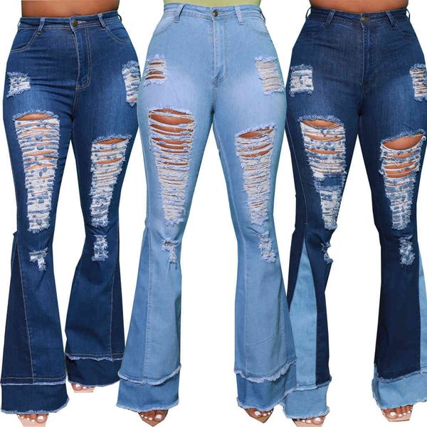 

women's jeans jeans high waist, casual female stretch slim torn with shreds ftv9, Blue