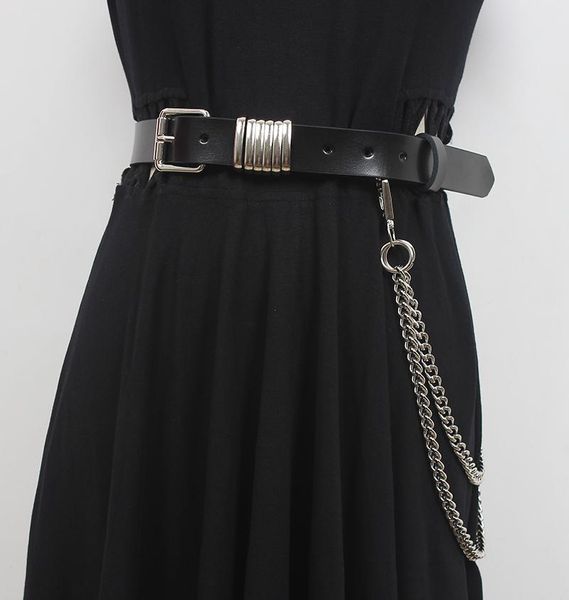 

belts women's runway fashion genuine leather punk chain cummerbunds female dress corsets waistband decoration wide belt r1075, Black;brown