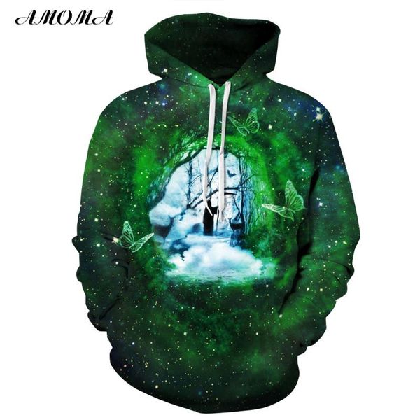 

women's hoodies & sweatshirts amoma realistic 3d digital print pullover hoodie hooded sweatshirt fairyland, Black