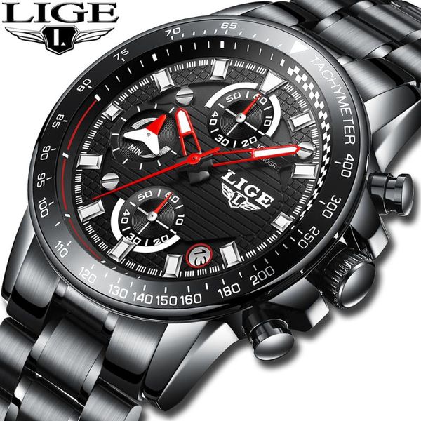 

wristwatches lige mens watches fashion business quartz watch men sport full steel waterproof black clock relogio masculino, Slivery;brown