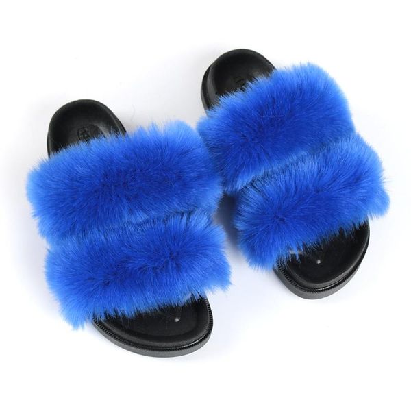

fluffy faux fur slides women slippers furry raccoon sandals fake flip flops home fuzzy woman casual plush shoes, Black