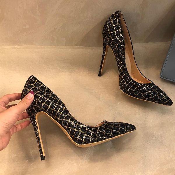 

fashion black sequined glitter poined toe stiletto high heel shoe pump high-heeled dress shoes