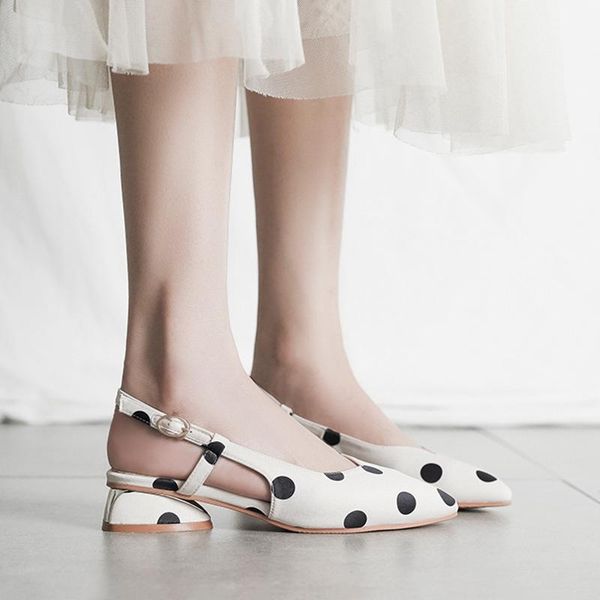 

dress shoes fashion white polka dot summer women sandals pointed toe high heel ladies pumps ankle strap buckle casual slides, Black