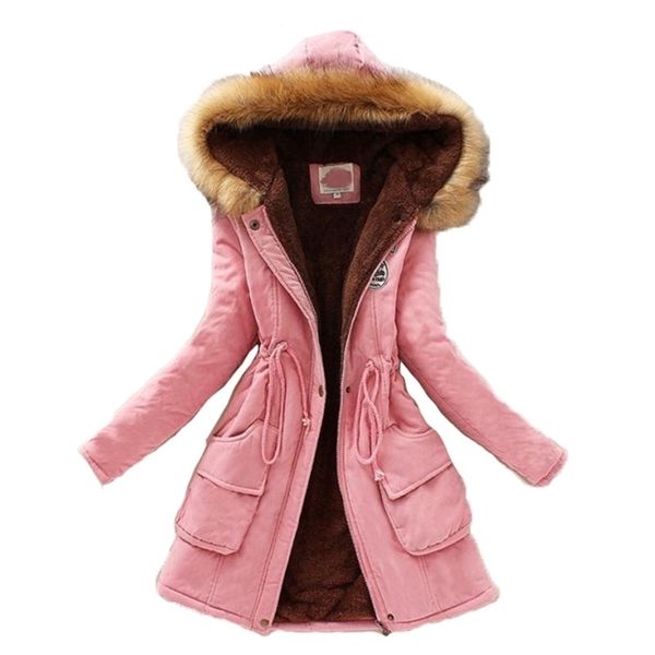 Moda Parka Cappotto Donna Plus Size Manica lunga Spessa Calore Abbigliamento Autunno Inverno 16 colori Giacca in cotone con cappuccio JD598 211108