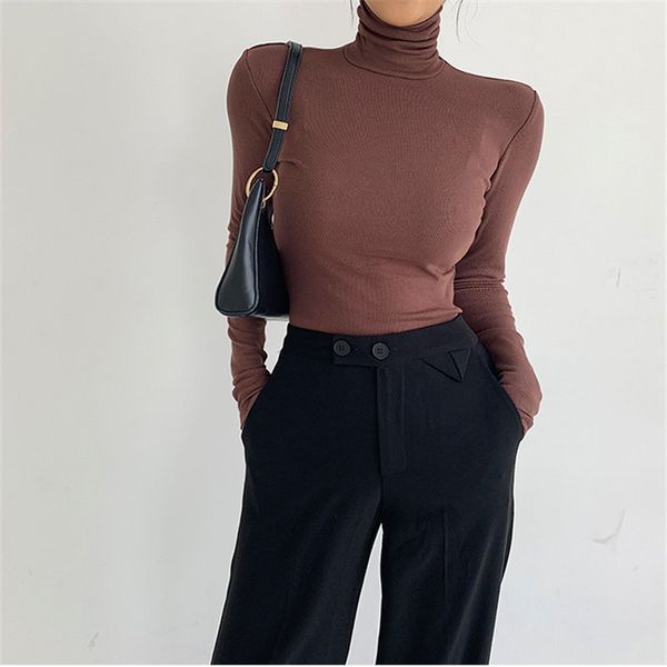 

fashion large size casual basic korea brief minimalist women arrival solid warm thicken t-shirt 210421, White