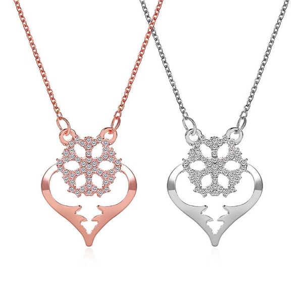 

pendant necklaces pinksee temperament charm crystal snowflake openwork heart necklace women elegant clavicle chain valentine's day gift, Silver
