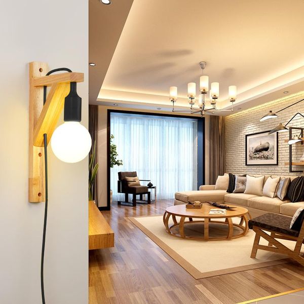 

wall lamp japanese light for dining room bedroom bed bedside plug in eu/uk/us e27 bulb artistic fixtures