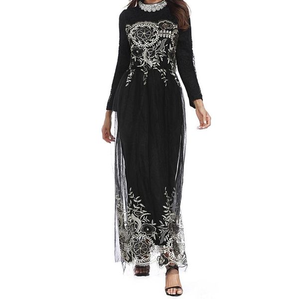 

casual dresses wepbel muslim stitching dress arab lace mesh abaya women middle east plus size bridesmaid maxi turkish robe, Black;gray