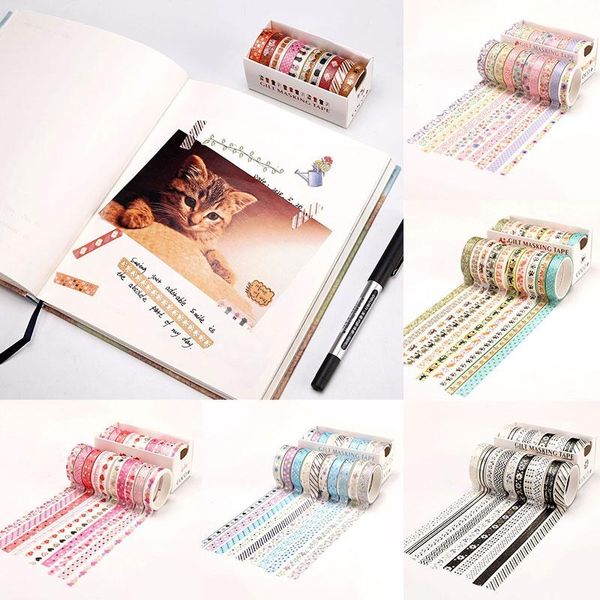 

10rolls/set masking tape adhesive gold foil washi diy scrapbook decorative stickers stationery supplies gift wrap