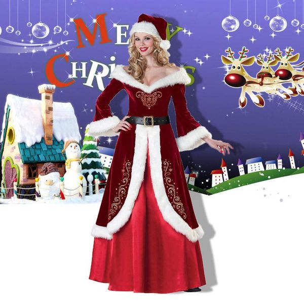 

casual dresses christmas santa claus costume cosplay clothes fancy dress in women suit for adults warm winter, Black;gray