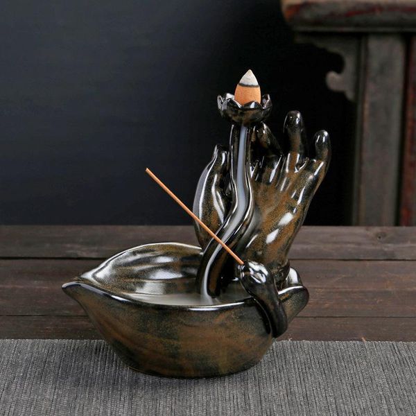 

fragrance lamps backflow buddha's hand incense burner smoke waterfall goldfish ceramic censer quemador de incienso home stick holder