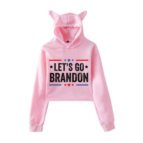 

women's hoodies & sweatshirts lets go brandon cropped fashion cat ear hoodie womens girls funny hoody unique sweatshirt streetwear, Black