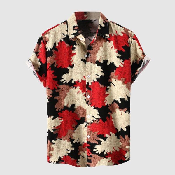 

men's casual shirts aloha shirt hawaiian floral print daily short sleeve turn-down collar summer blouses camisa masculina, White;black
