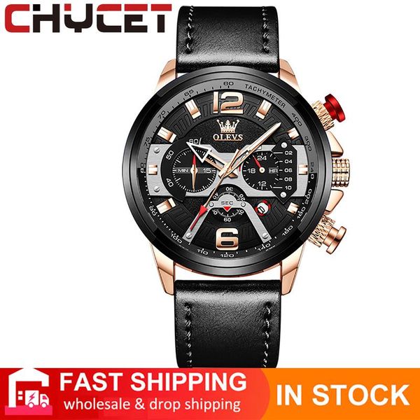 

wristwatches chycet 2021 luxury men wrist watch men's watches soft comfortable leather brand machinery sports male clock, Slivery;brown