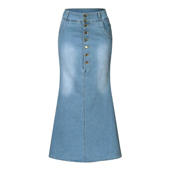 

skirts womens 2021 korean style skirt women's casual front button washed denim a-line long jean, Black