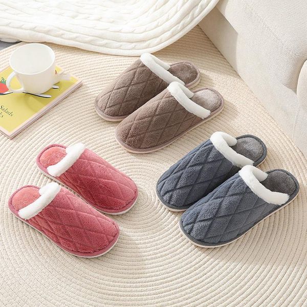 

warm winter home slippers cotton non-slip soft comfortable house shoes women men slipper indoor all-match guest, Black