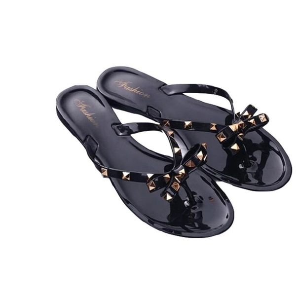 

sandals designer thong beach summer shoes woman runway flats rivets slides pvc jelly sandalias mujer studde slipeprs zapatos, Black