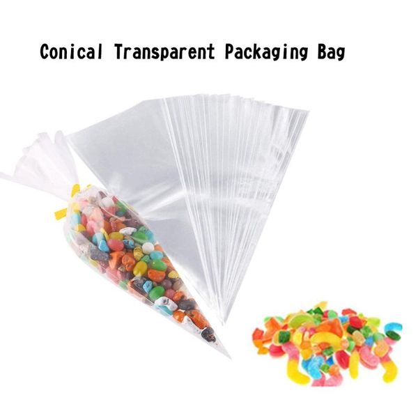 

gift wrap 50/100/200 clear plastic cone shape cellophane bags transparent candy bag sugar popcorn flower packing birthday wedding