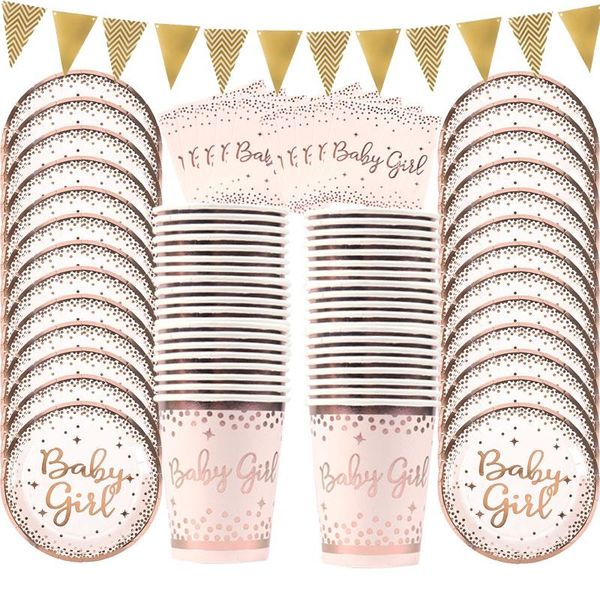 

disposable dinnerware rose gold dot tableware set paper cup plate napkins baby girl birthday party decorations shower gender reveal