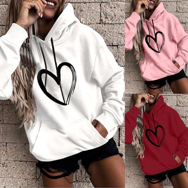 

women's hoodies & sweatshirts women oversized hoodie harajuku heart print long sleeve vintage sudaderas mujer casual winter pull femme, Black