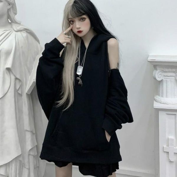 

women's hoodies & sweatshirts sweet girl renaissance dark punk street pullover korea harajuku women gothic niche design zipper puff sle, Black