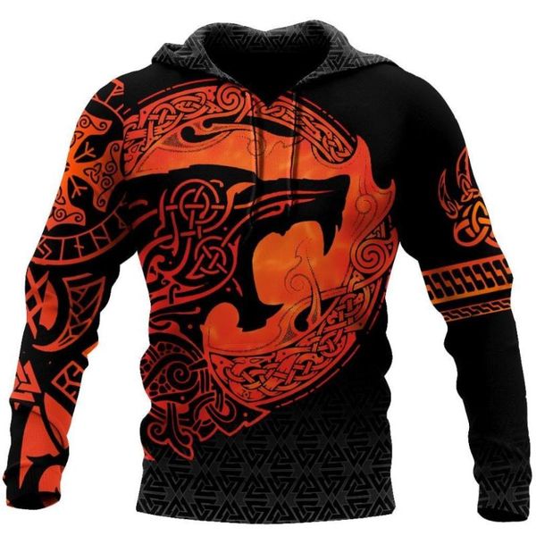 

men's hoodies & sweatshirts brand fashion fenrir viking 3d tattoo all over printed mens hooded sweatshirt zip pullover casual jacket, Black