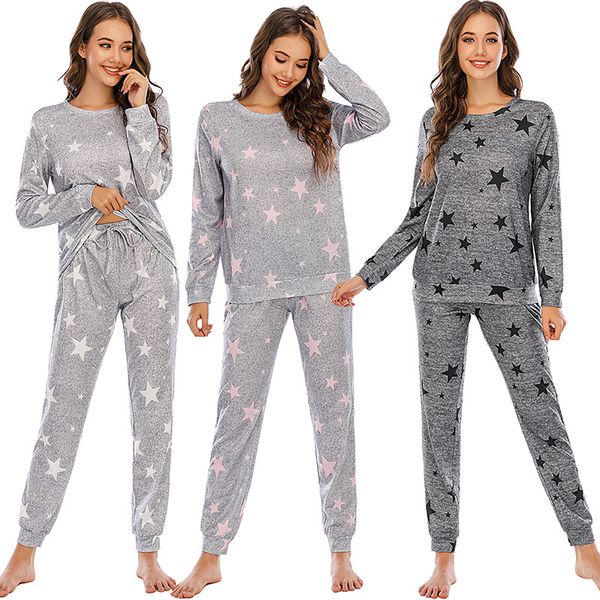 

2021women pajamas sets with pants long sleeve round collar pyjama cute cartoonpants pijama lady home clothes, Black;red