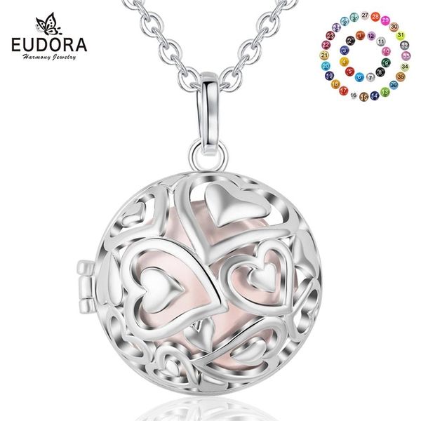 

eudora 20mm harmony pendant necklace heart round locket cage fit 20/18mm musical sound chime ball for pregnant women k292, Slivery;golden