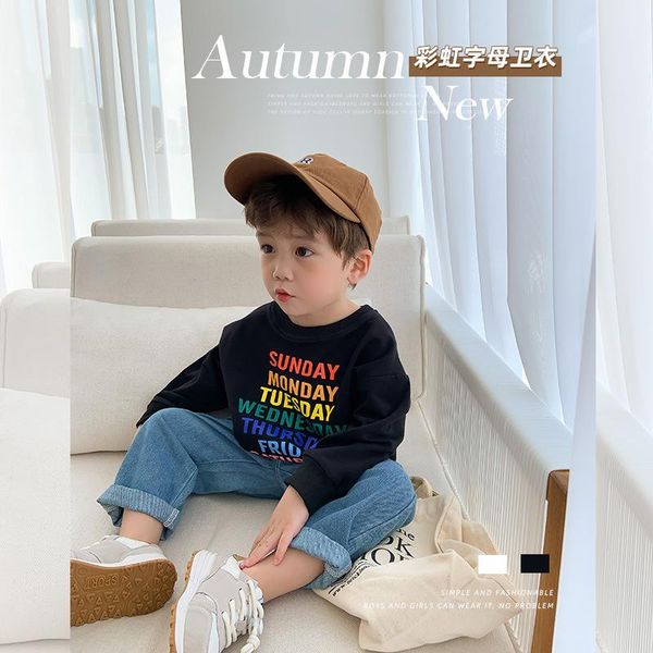 

hoodies & sweatshirts boys and girls autumn clothes letters printed hoodie children korean bottom baby jacket fashionable fall, Black