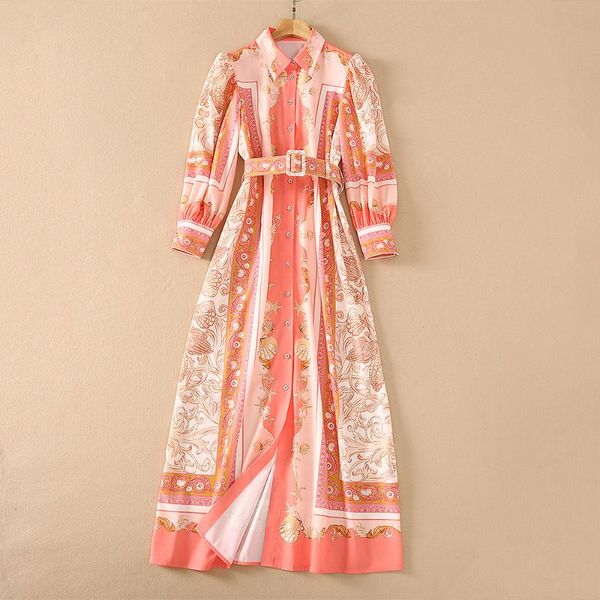

casual dresses european and american women's wear for summer 2021 long sleeve lapel printed single breasted buttons fashionable belt dr, Black;gray