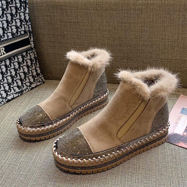 

boots 2021 winter fashion round toe women crystals shoes couple chunky sole waterproof ankle ladies warm short size 43, Black