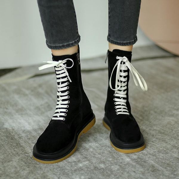 

dress shoes autumn/winter 2021 thick heel lace-up ankle boots thick-soled motorcycle fashion female x450, Black