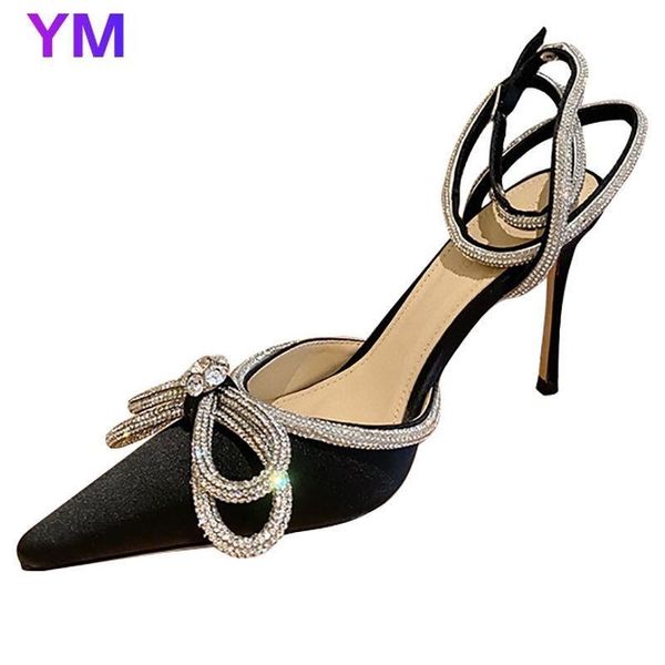 

sandals summer mules elegant ladies crystal casual offiece shoes female women thin heels zapatillas mujer casa, Black
