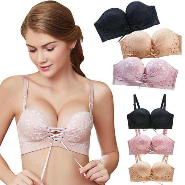 

bras women multiway strapless bra push up plunge thick padded adjustable lingerie bralette wire underwear 32-38a/b, Red;black