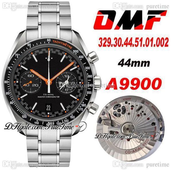 OMF A9900 Otomatik Chronograph Erkek İzle Moonwatch Siyah Arama Turuncu El 329.30.44.51.01.002 Paslanmaz Çelik Bilezik Süper Sürüm Saatler Puretime OM11