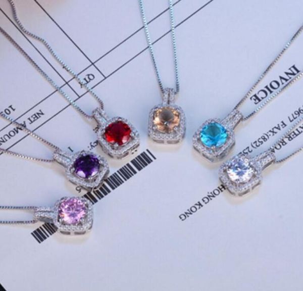 

fashion simple jewelry 925 sterling silver round cut 5a cubic zirconia cz party clavicle chain diamond women cute necklace wjl2967