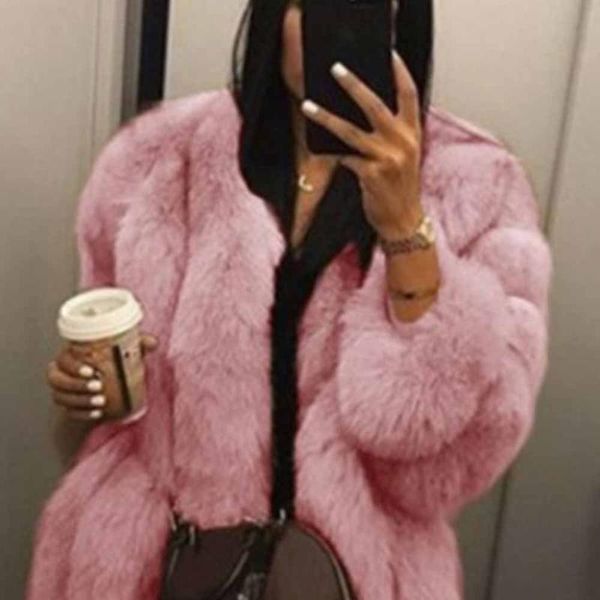 

women's fur & faux winter women's warm low-key luxury round neck slimming cardigan long-sleeved plush fashion temperament ladies ja, Black