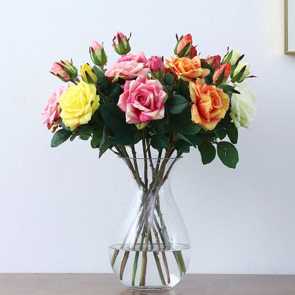 

artificial flowers silk tea rose big for wedding decoration fake red home table decor decorative & wreaths