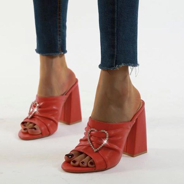 

peep toe plus size 35-42 rhinestone solid color women's slippers sandals fashion high heels ladies slides niufuni shoes, Black