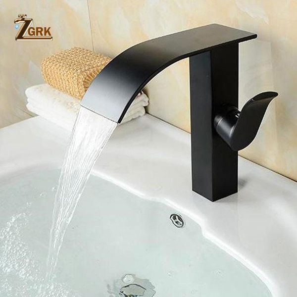 

bathroom sink faucets zgrk black brass waterfall faucet single handle tap for and cold taps